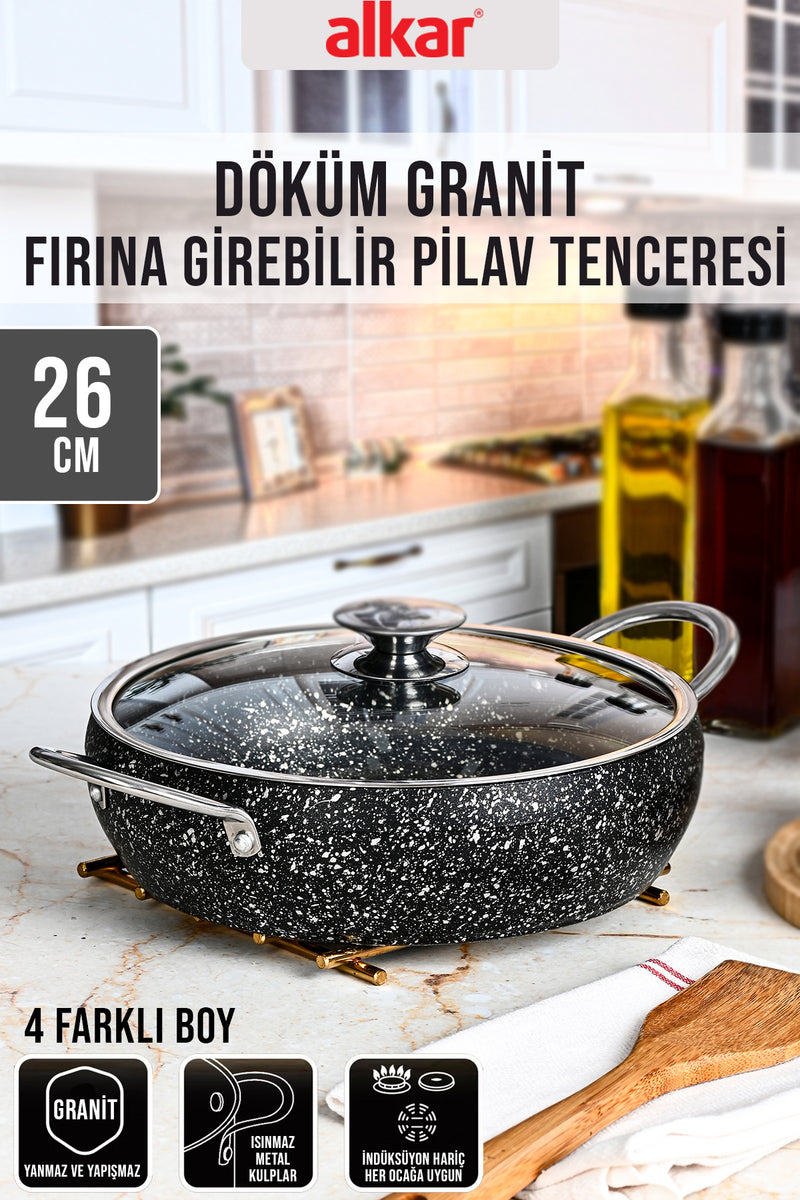 Döküm Granit Fırına Girebilir Yanmaz Yapışmaz Pilav Tenceresi