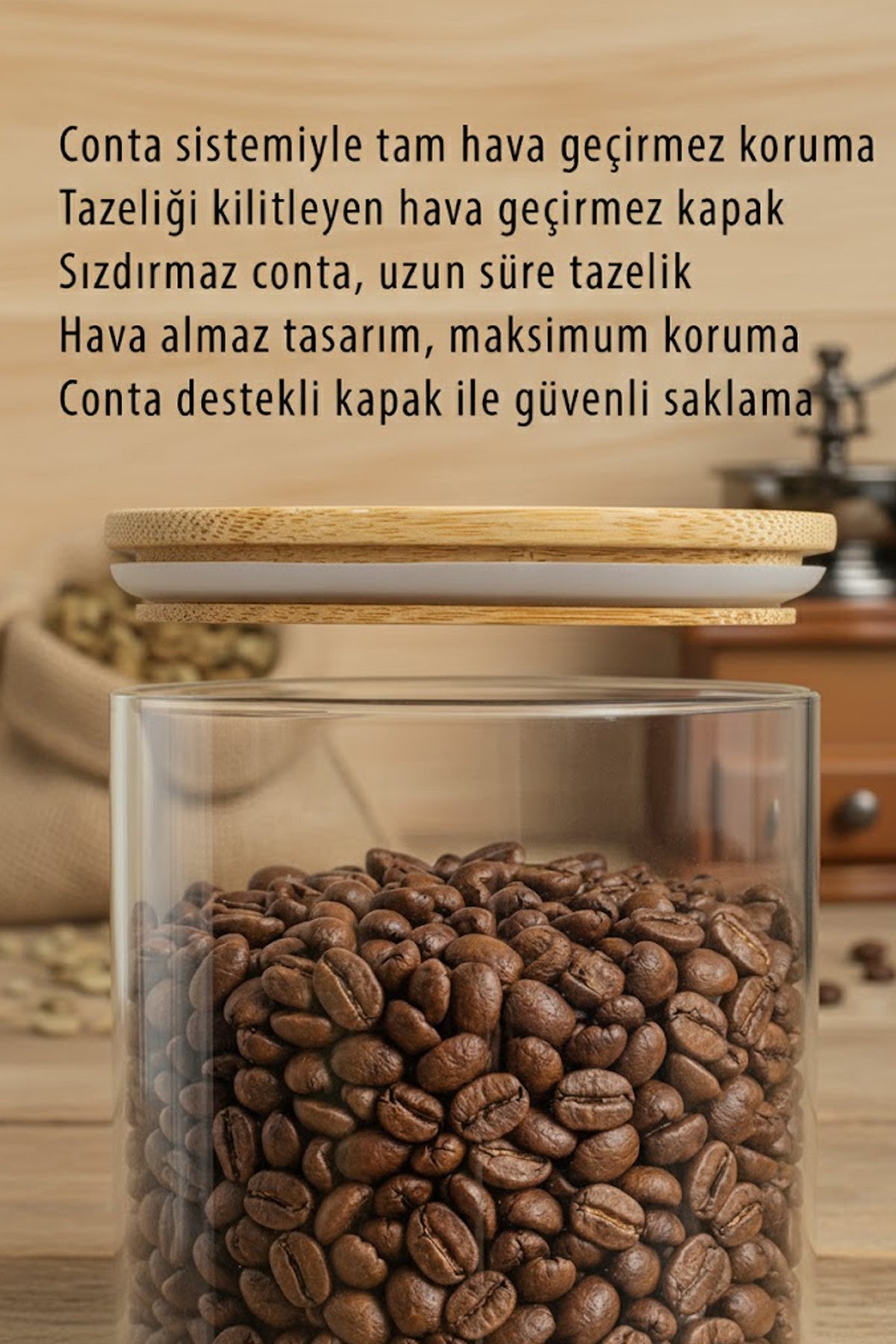 1 Litre Bambu Kapaklı Hava Geçirmez Contalı Gıda Bakliyat Saklama Kabı - 1000 ML