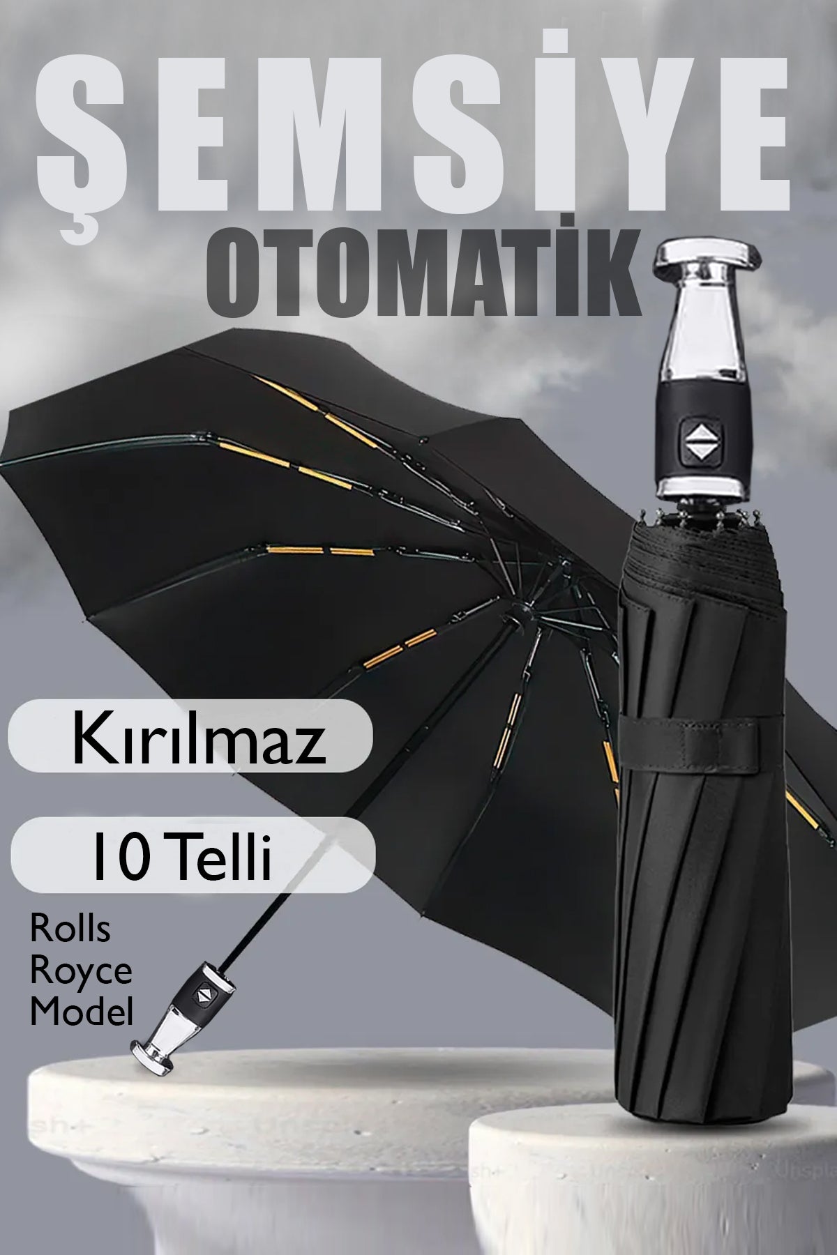 Tam Otomatik Roll Royce Model Şemsiye 10 Fiber Tel Rüzgarda Kırılmaz Şemsiye
