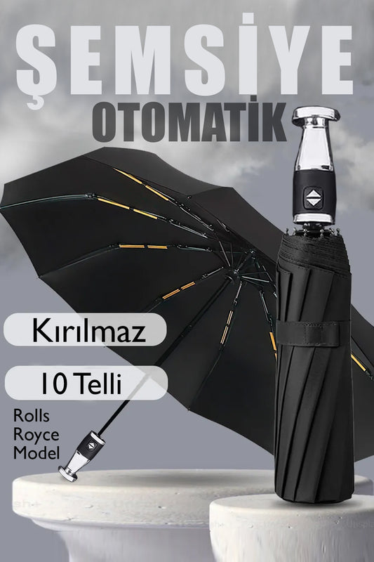Tam Otomatik Roll Royce Model Şemsiye 10 Fiber Tel Rüzgarda Kırılmaz Şemsiye
