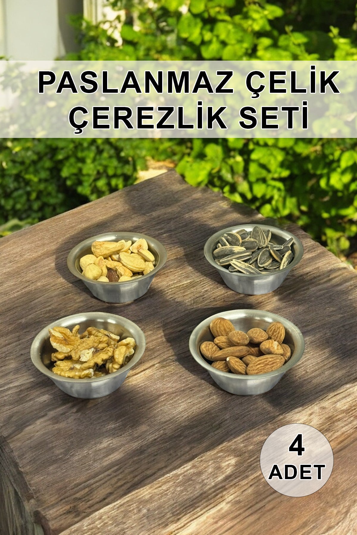 4 LÜ Paslanmaz Çelik Sunumluk Sosluk ve Çerezlik