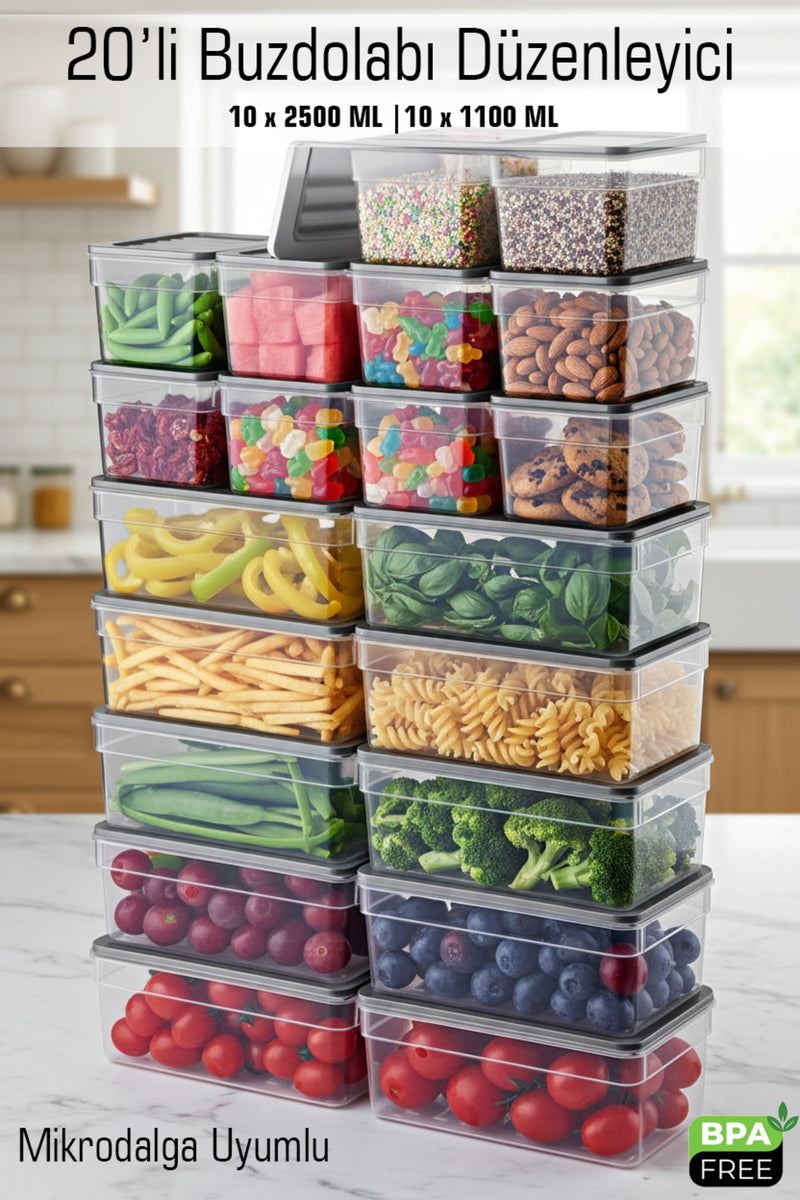 20’li Derin Saklama Kabı Seti 10x2500 ml 10x1100 ml – BPA’sız Sızdırmaz Mikrodalga Uyumlu