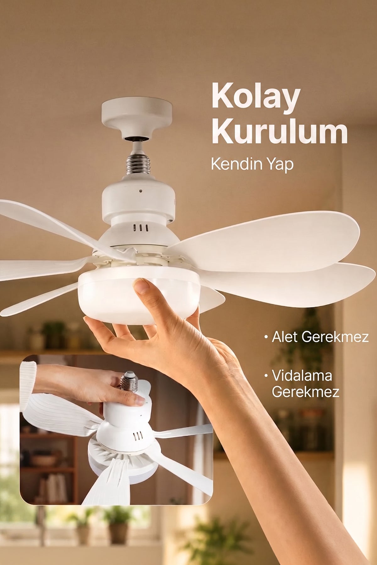 Sessiz Led Işıklı Çok Fonksiyonlu Kolay Kurulum Tavan Vantilatörü 6 KANATLI