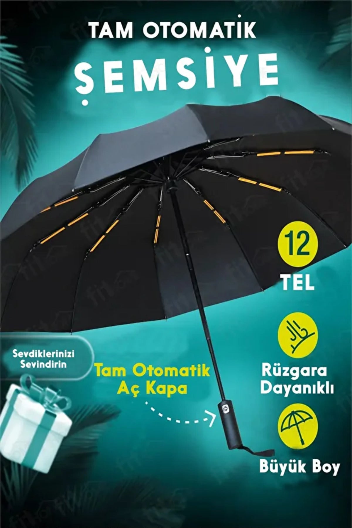 Rüzgarda Kırılmayan Tam Otomatik Fiber Tel Şemsiye 12 Tel