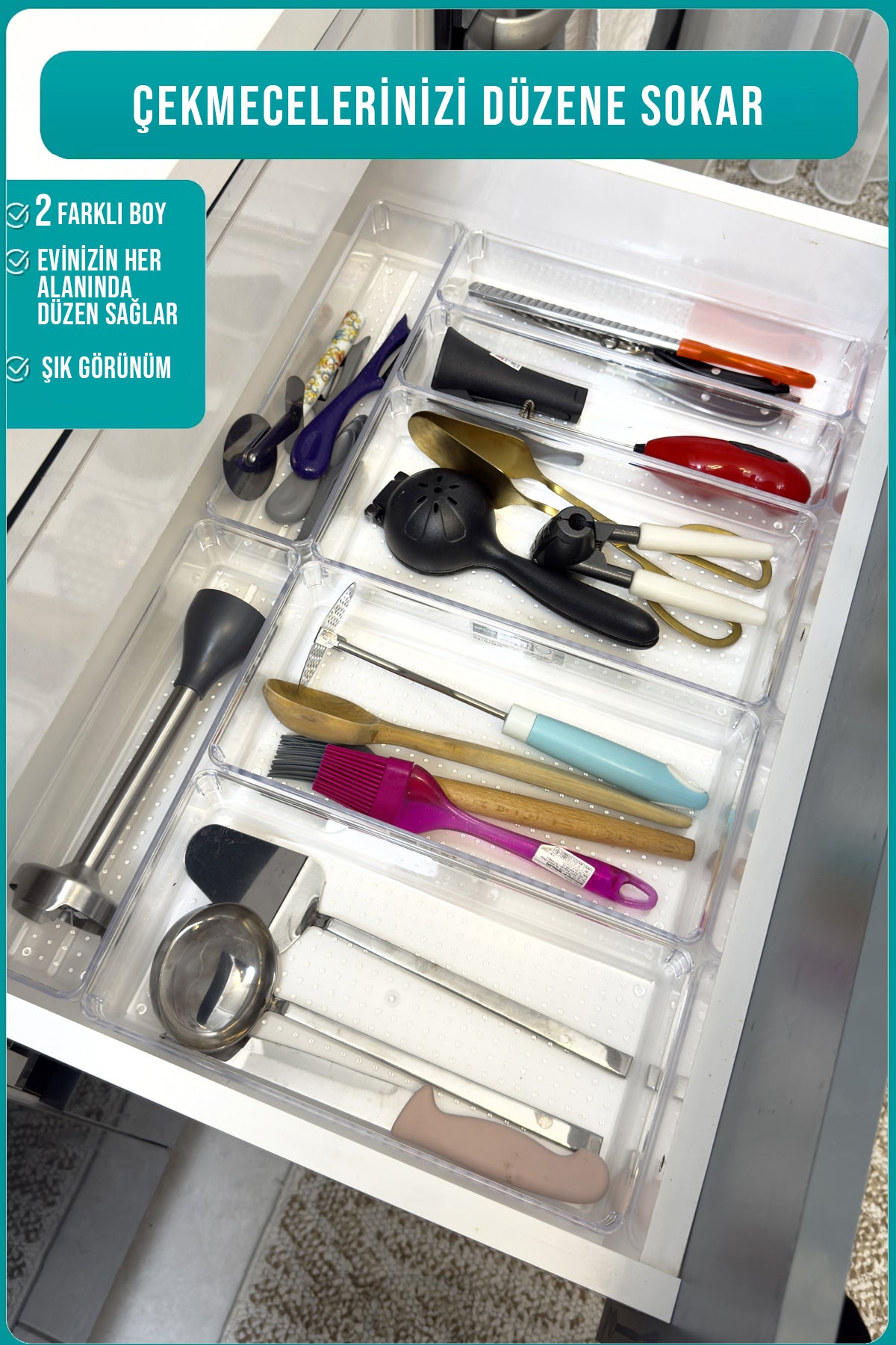 7'li Kepçelik Kepçe Düzenleyici Çekmece İçi Modüler Organizer