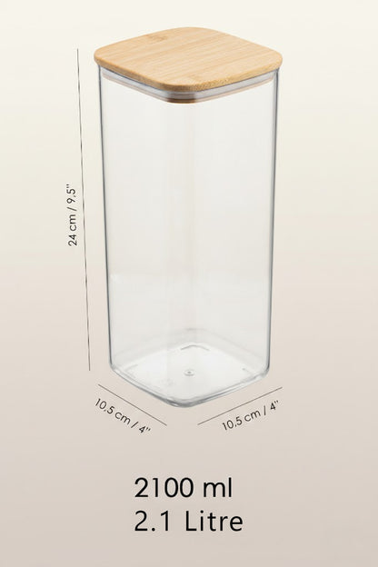 Bambu Kapaklı Kare 6’lı 2100 ML Hava Geçirmez Gıda Saklama Kabı Seti – 2.1 Litre Büyük Boy