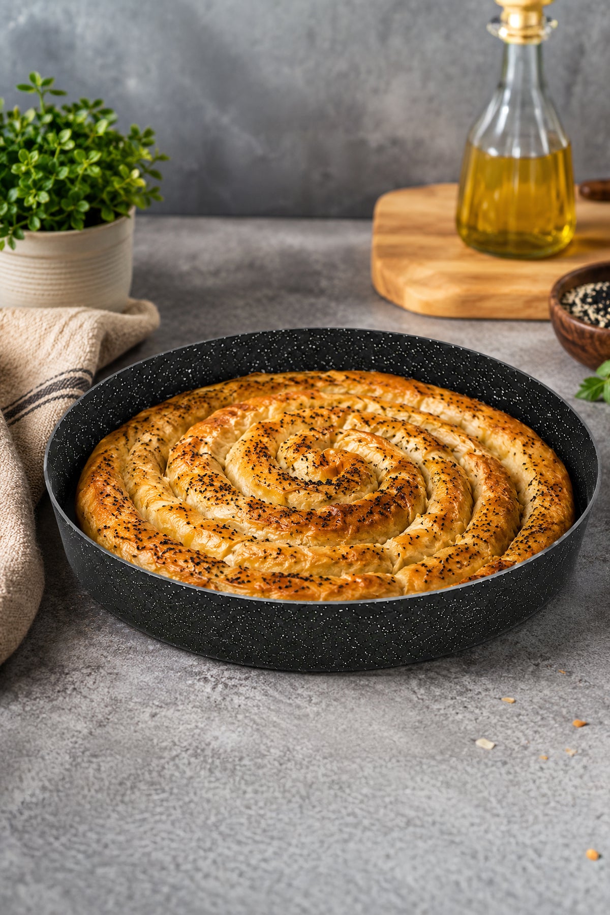 Granit Yanmaz Yapışmaz Tepsi Seti 32-36-40 Cm Fırın Tepsi