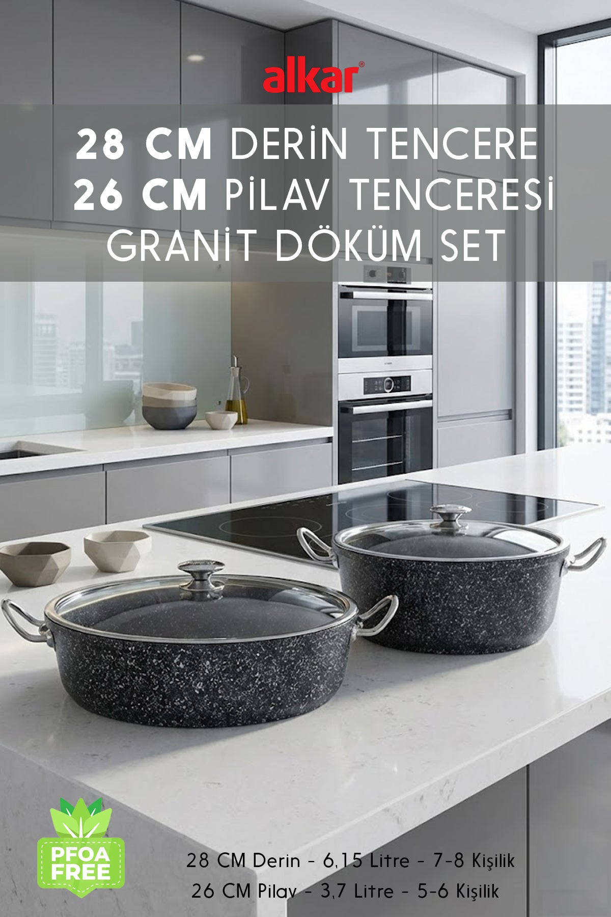 2'li Fırına Girebilir 28 CM Döküm Derin Tencere ve 26 CM Döküm Pilav Tencere Seti