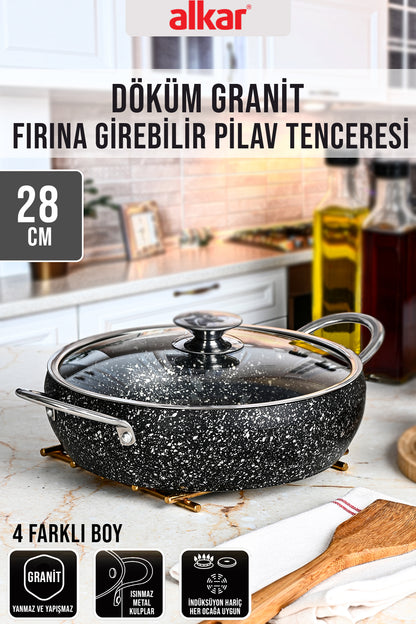 Döküm Granit Fırına Girebilir Yanmaz Yapışmaz Pilav Tenceresi