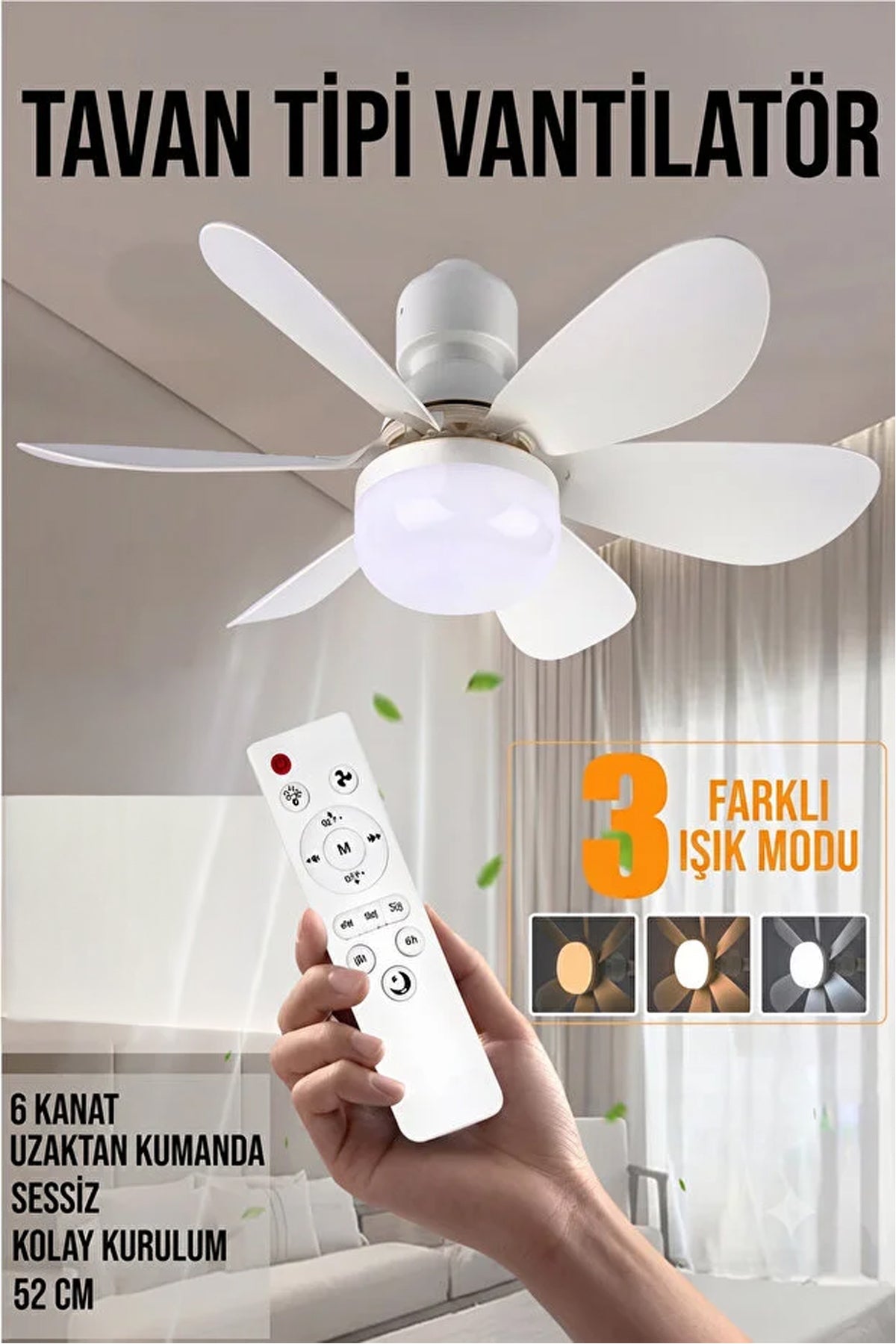 Sessiz Led Işıklı Çok Fonksiyonlu Kolay Kurulum Tavan Vantilatörü 6 KANATLI