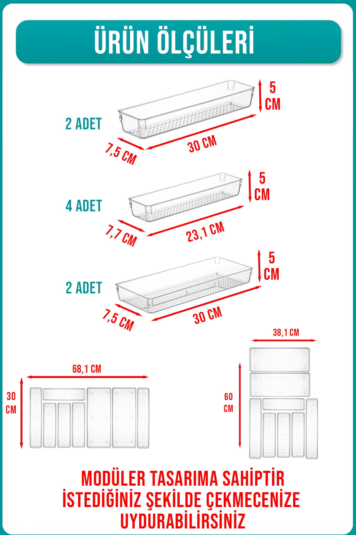 8'li Modüler Kaşıklık ve Kepçelik Düzenleyici Organizer - İki Çekmecede Kullanılabilir