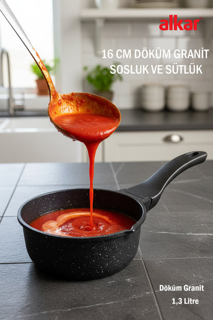 16 CM Döküm Granit Sütlük Sosluk Kaçerola 1,3 Litre