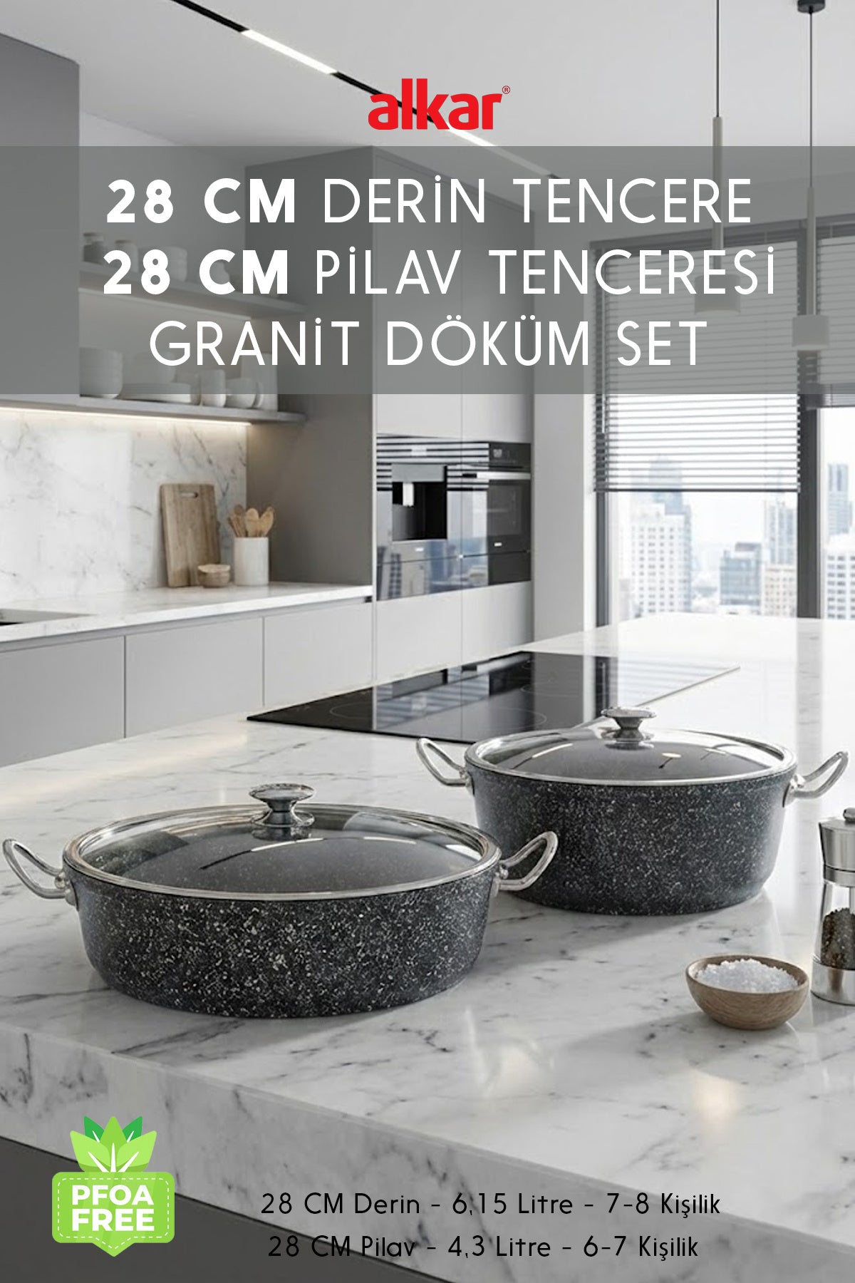 28 Cm Derin & 28 Cm Pilav Karnıyarık 2'li Granit Döküm Tencere Seti Fırına Girebilir