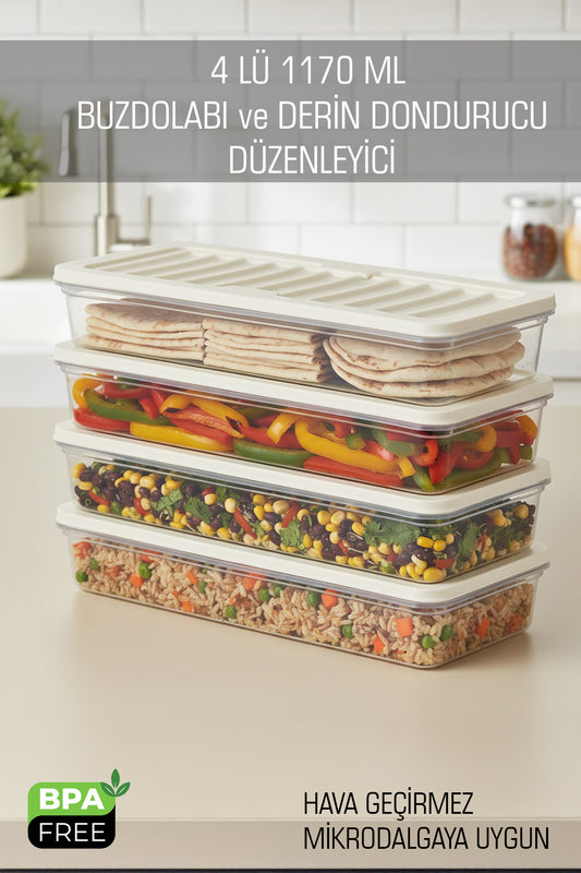 4'lü Buzdolabı ve Derin Dondurucu Düzenleyici Organizer Set 1170 ML