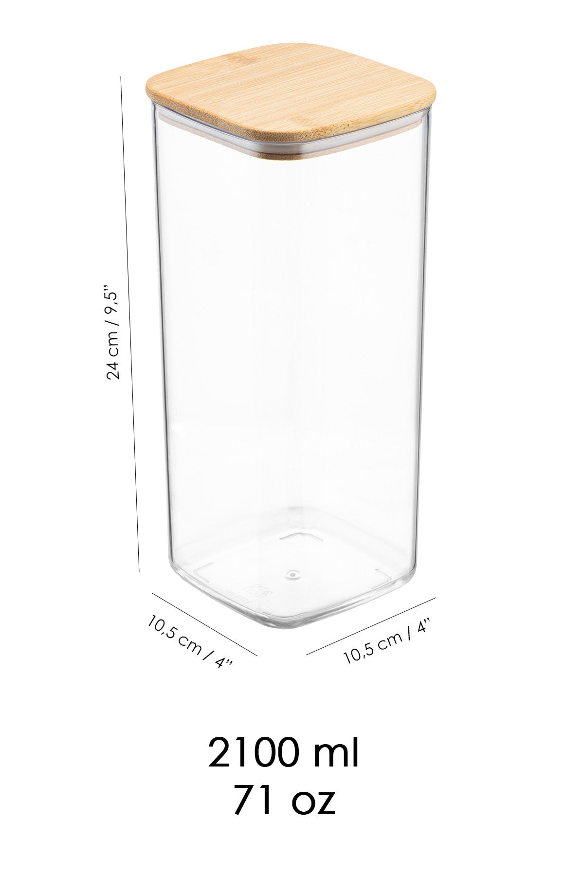 Bambu Kapak Kare 2.1 Litre Hava Geçirmez Bakliyat Gıda Saklama Kabı - 2100 ML