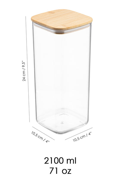 Bambu Kapak Kare 2.1 Litre Hava Geçirmez Bakliyat Gıda Saklama Kabı - 2100 ML