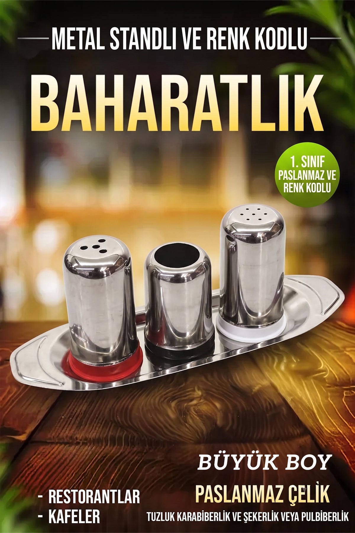 Paslanmaz Çelik 10'lu Baharatlık Seti Tepsili Metal Tuzluk Karabiberlik Baharat Düzenleyici Restoran Lokanta Kafe Ev Kullanımı