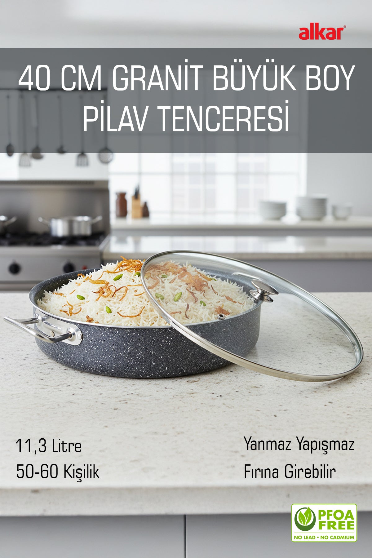 Büyük Boy Pilav Tenceresi XXL Granit Yanmaz Yapışmaz Çok Amaçlı Pilav Tenceresi 40 CM