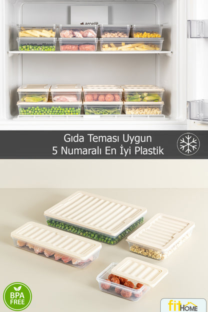 6'lı Buzdolabı ve Difriz Düzenleyici Çok Amaçlı  Saklama Kabı 2x2400ML 4x600ML