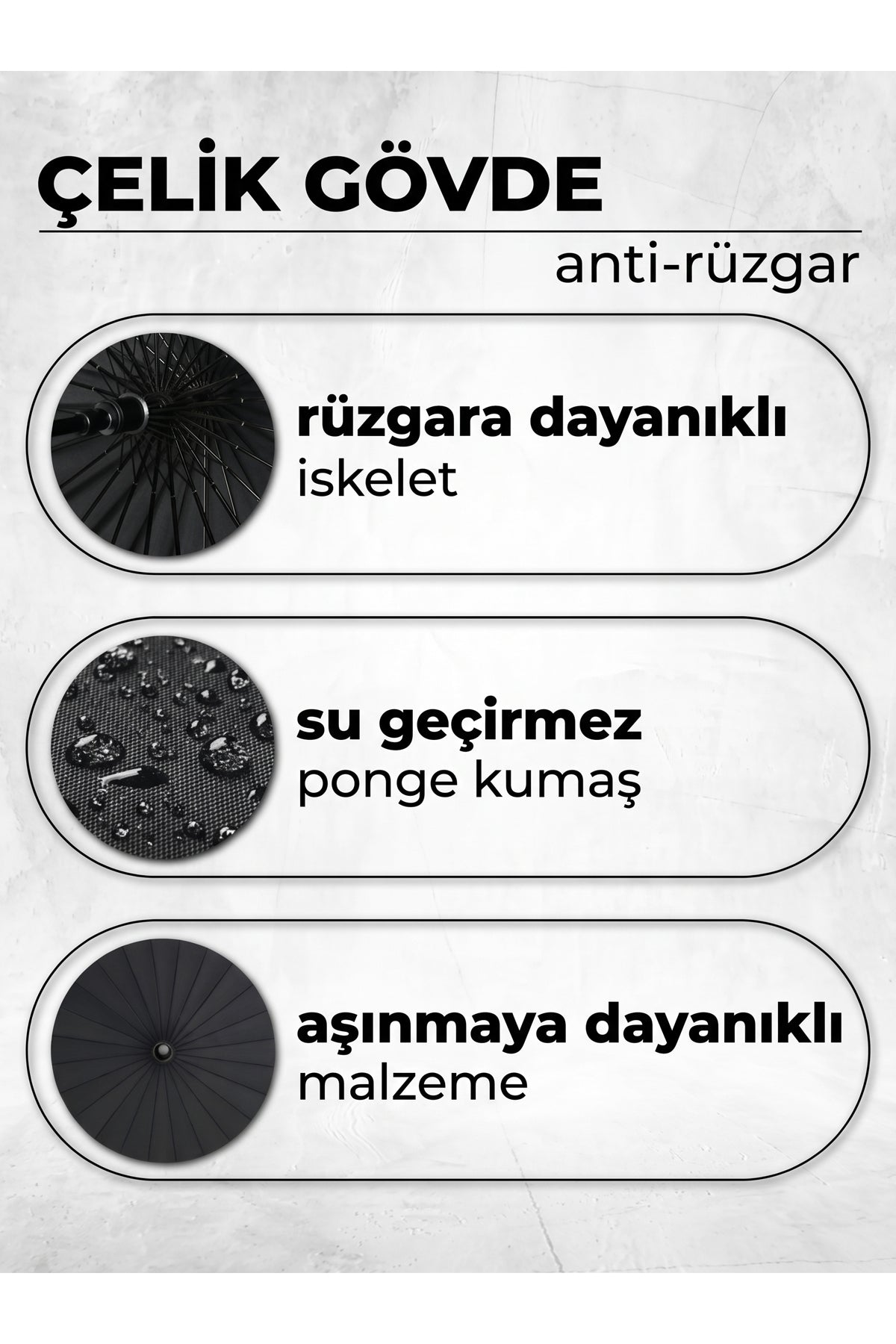 Baston Şemsiye 16 Telli Premium Kalite Geniş Kubbeli Siyah Şemsiye Kaymaz Saplı Rüzgara Dayanıklı Klasik Şemsiye